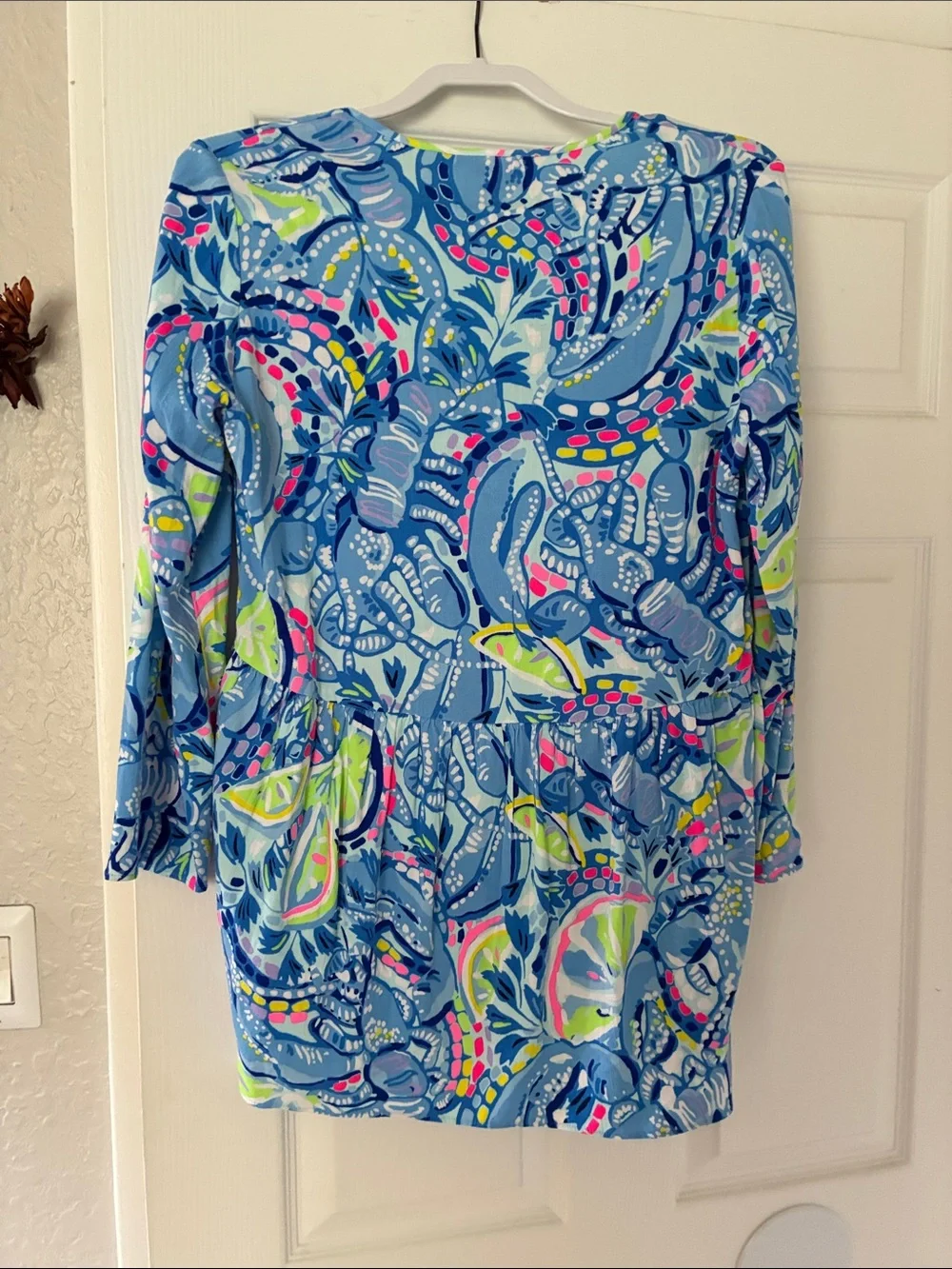 Lilly Pulitzer Blue Multi-Print V-Neck Tunic with Neon Accents